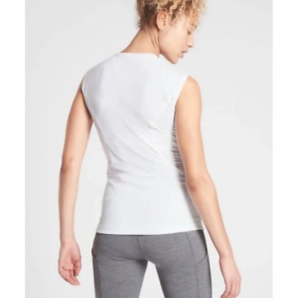 •SOLD•ATHLETA Bright White Cap Sleeve Perforated Pacifica II Zip-Neck Tank Top M - Picture 2 of 9